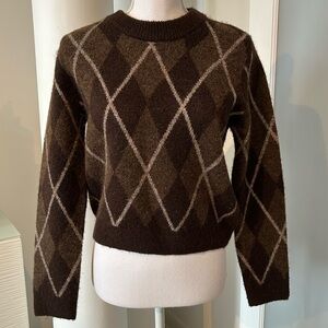 Zara Dark Brown Argyle Women's Sweater